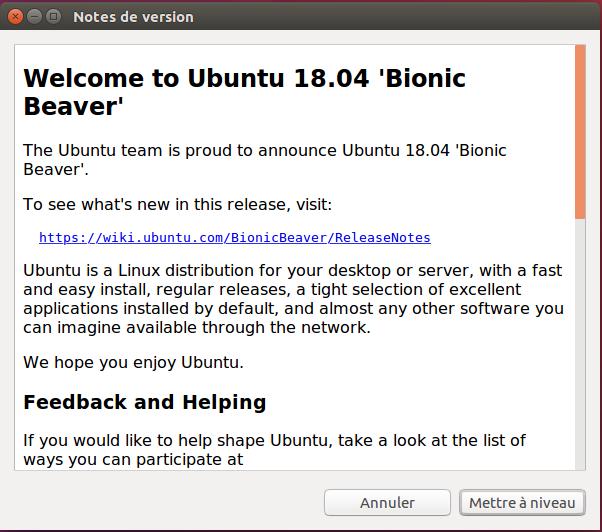 Mise à jour Ubuntu 18.04 Bionic Beaver