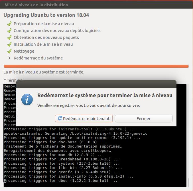 Fin de la mise à jour de Ubuntu 18.04 LTS