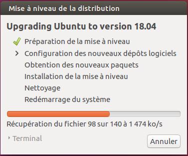 Update Ubuntu 18.04 LTS en cours