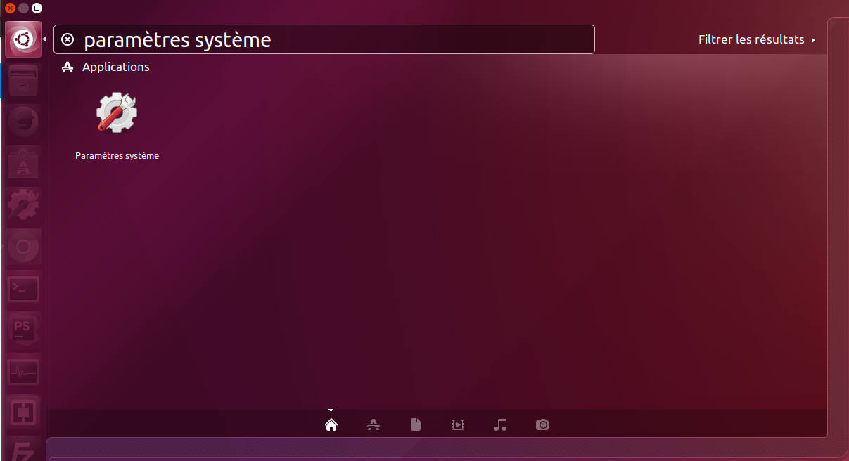 Menu Paramètres Ubuntu 16.04